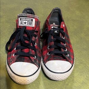 Converse Kids Black and Red Checkered Sneakers